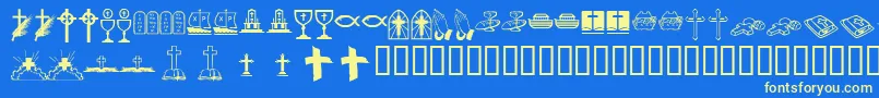 Kr Lyndas Christian Dings Font – Yellow Fonts on Blue Background