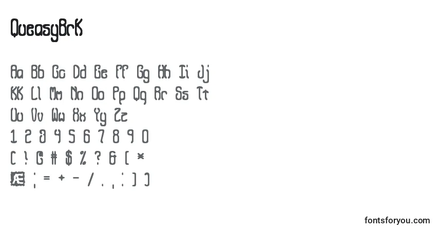 Czcionka QueasyBrk – alfabet, cyfry, specjalne znaki