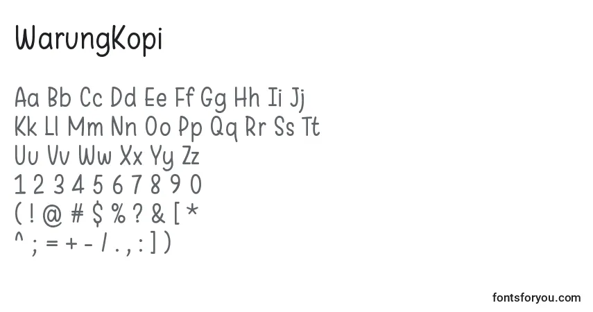 Schriftart WarungKopi – Alphabet, Zahlen, spezielle Symbole
