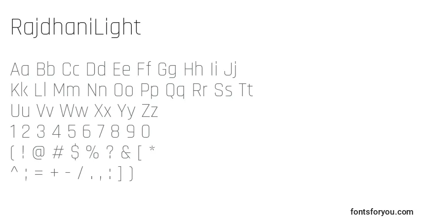 Czcionka RajdhaniLight – alfabet, cyfry, specjalne znaki