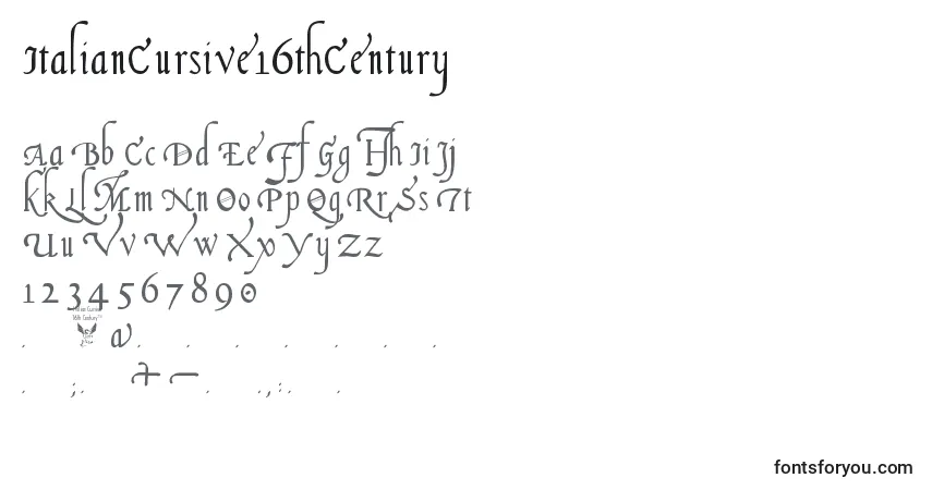 Czcionka ItalianCursive16thCentury – alfabet, cyfry, specjalne znaki