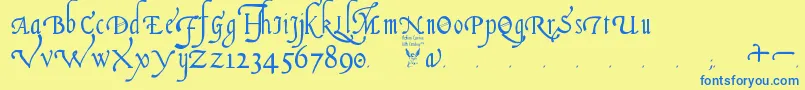 ItalianCursive16thCentury Font – Blue Fonts on Yellow Background