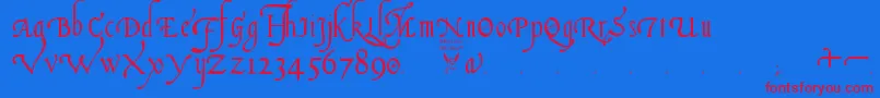 ItalianCursive16thCentury Font – Red Fonts on Blue Background