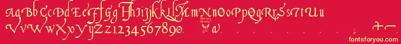 Fonte ItalianCursive16thCentury – fontes amarelas em um fundo vermelho