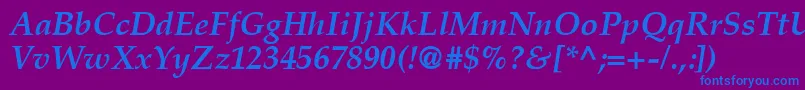 Fonte CriteriaSsiBoldItalic – fontes azuis em um fundo violeta