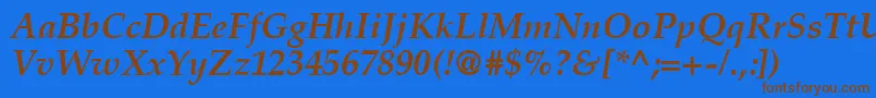 フォントCriteriaSsiBoldItalic – 茶色の文字が青い背景にあります。