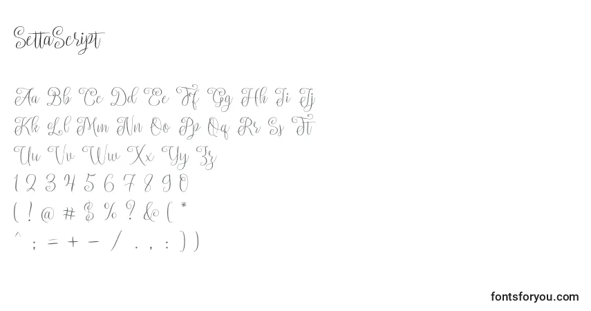 Schriftart SettaScript (70304) – Alphabet, Zahlen, spezielle Symbole
