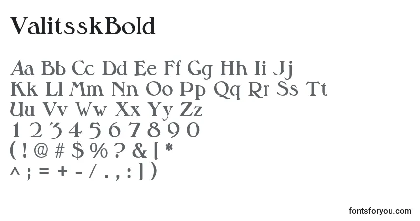 Schriftart ValitsskBold – Alphabet, Zahlen, spezielle Symbole