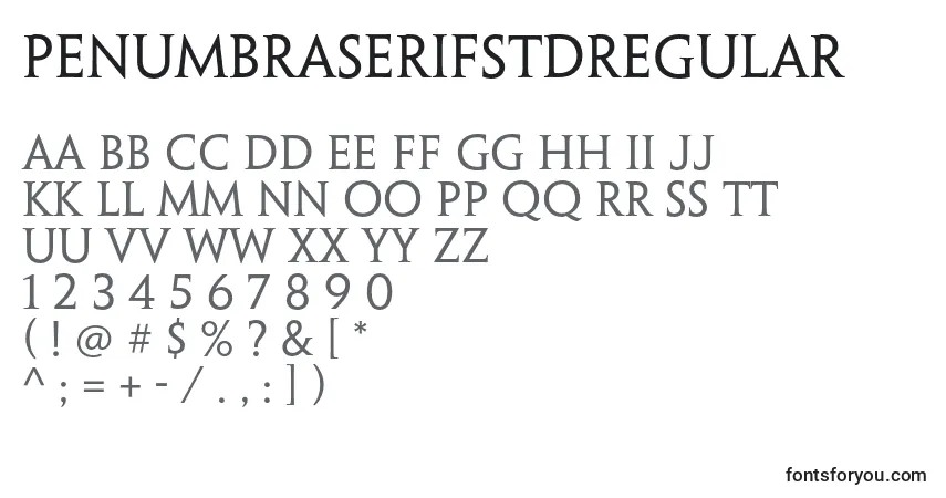 A fonte PenumbraserifstdRegular – alfabeto, números, caracteres especiais