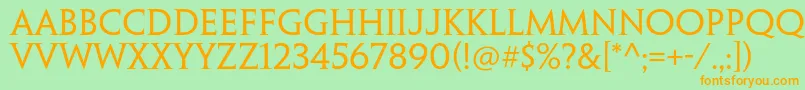 フォントPenumbraserifstdRegular – オレンジの文字が緑の背景にあります。