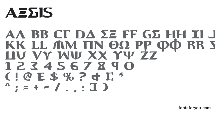 Aegis-fontti – aakkoset, numerot, erikoismerkit