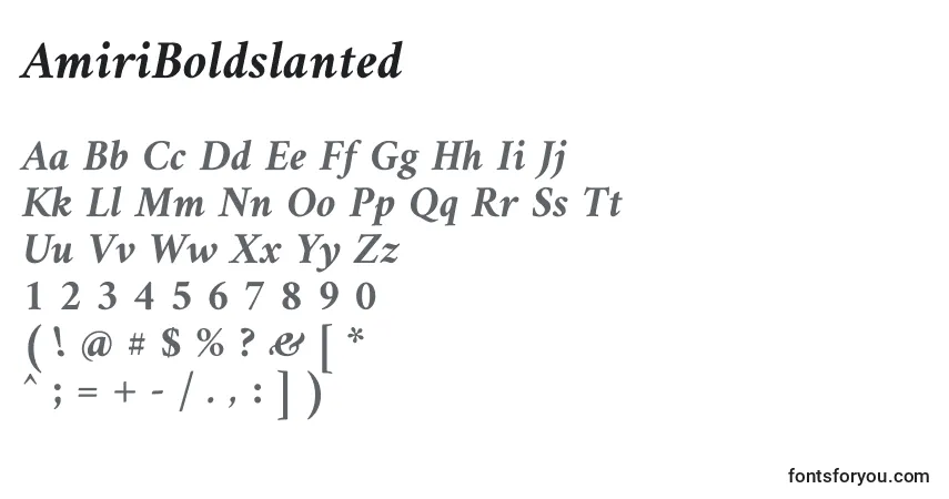 A fonte AmiriBoldslanted – alfabeto, números, caracteres especiais
