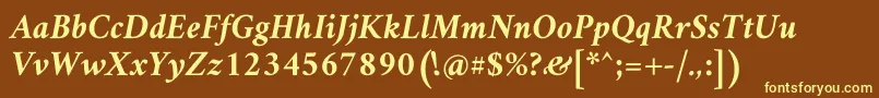 AmiriBoldslanted-fontti – keltaiset fontit ruskealla taustalla