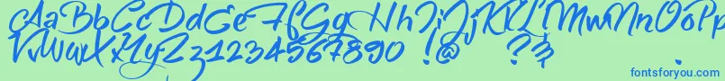 SheAlwaysWalksAloneDemo-Schriftart – Blaue Schriften auf grünem Hintergrund