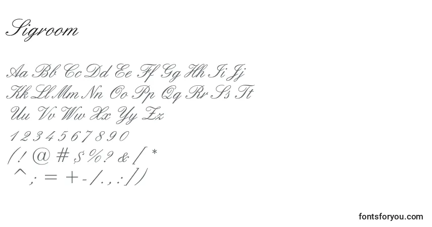 Czcionka Sigroom – alfabet, cyfry, specjalne znaki