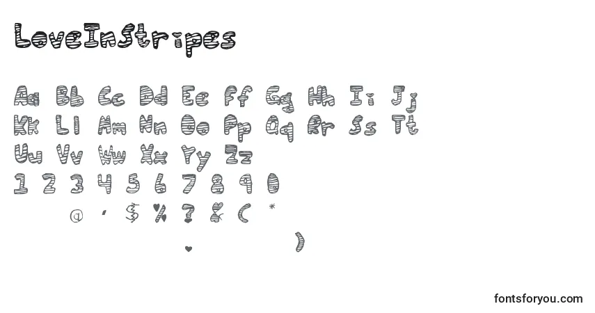 Czcionka LoveInStripes – alfabet, cyfry, specjalne znaki