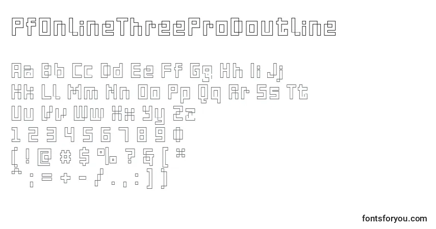 Czcionka PfOnlineThreeProDoutline – alfabet, cyfry, specjalne znaki