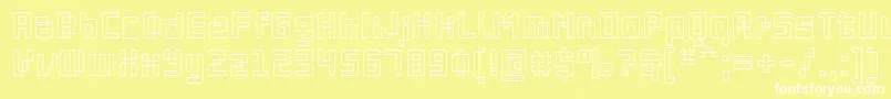PfOnlineThreeProDoutline-Schriftart – Weiße Schriften auf gelbem Hintergrund