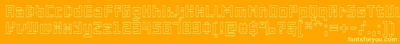 PfOnlineThreeProDoutline-fontti – keltaiset fontit oranssilla taustalla
