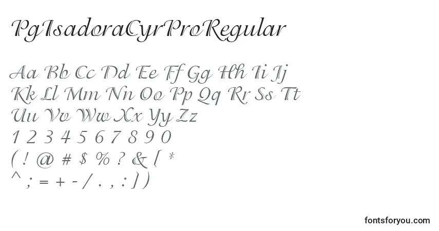 Schriftart PgIsadoraCyrProRegular – Alphabet, Zahlen, spezielle Symbole