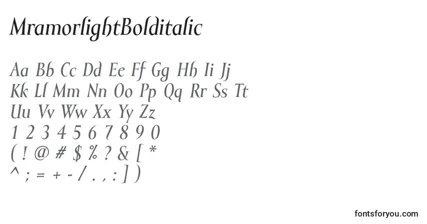 Schriftart MramorlightBolditalic – Alphabet, Zahlen, spezielle Symbole