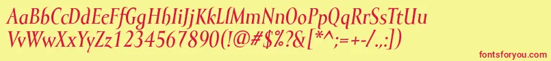 MramorlightBolditalic Font – Red Fonts on Yellow Background