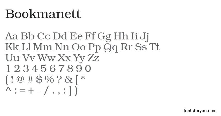 Czcionka Bookmanett – alfabet, cyfry, specjalne znaki