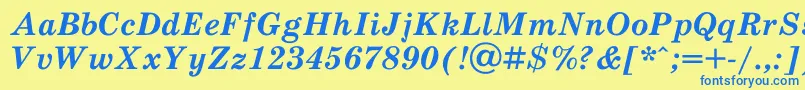 フォントScb76Ac – 青い文字が黄色の背景にあります。