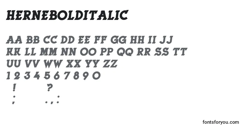 A fonte HerneBoldItalic – alfabeto, números, caracteres especiais