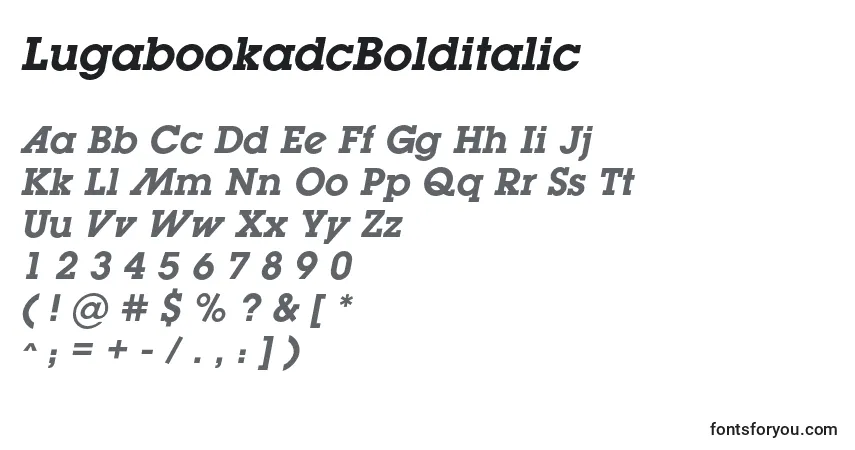 Schriftart LugabookadcBolditalic – Alphabet, Zahlen, spezielle Symbole