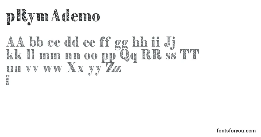 PrymaDemo-fontti – aakkoset, numerot, erikoismerkit