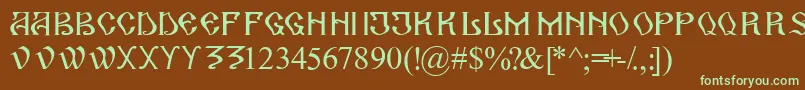 フォントArhaicRom – 緑色の文字が茶色の背景にあります。