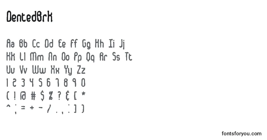 Czcionka DentedBrk – alfabet, cyfry, specjalne znaki