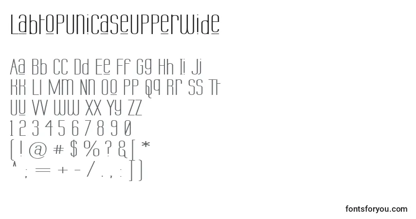 Czcionka LabtopUnicaseUpperWide – alfabet, cyfry, specjalne znaki