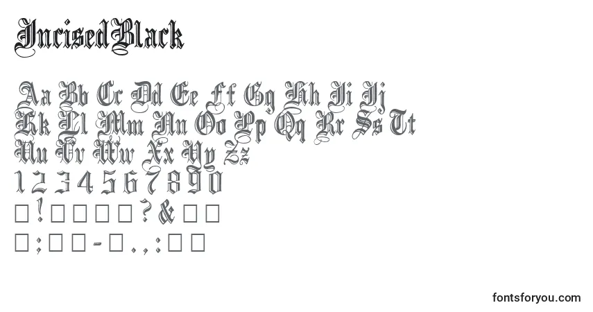 Czcionka IncisedBlack – alfabet, cyfry, specjalne znaki