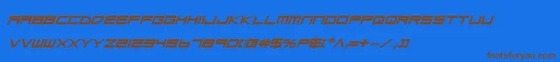 フォントLowGunScreenBoldExpitalic – 茶色の文字が青い背景にあります。