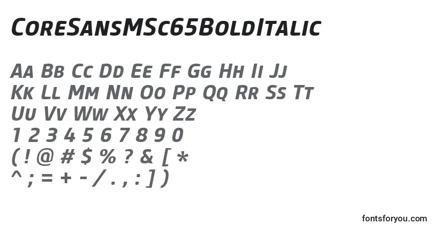 Шрифт CoreSansMSc65BoldItalic – алфавит, цифры, специальные символы