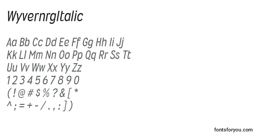 Шрифт WyvernrgItalic – алфавит, цифры, специальные символы