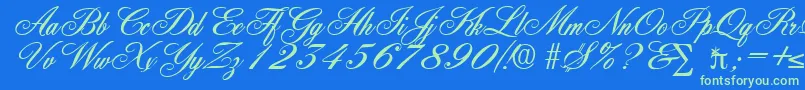 YorkshireDb-Schriftart – Grüne Schriften auf blauem Hintergrund