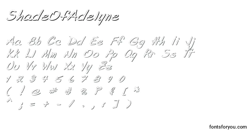 Schriftart ShadeOfAdelyne – Alphabet, Zahlen, spezielle Symbole