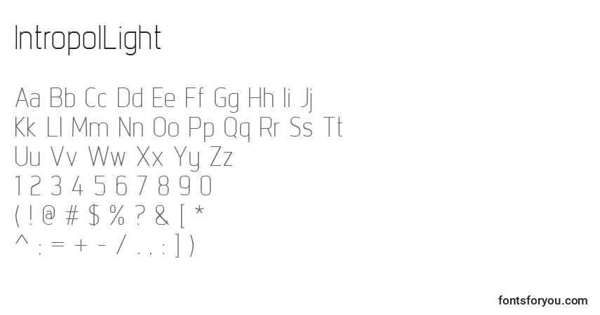Шрифт IntropolLight – алфавит, цифры, специальные символы
