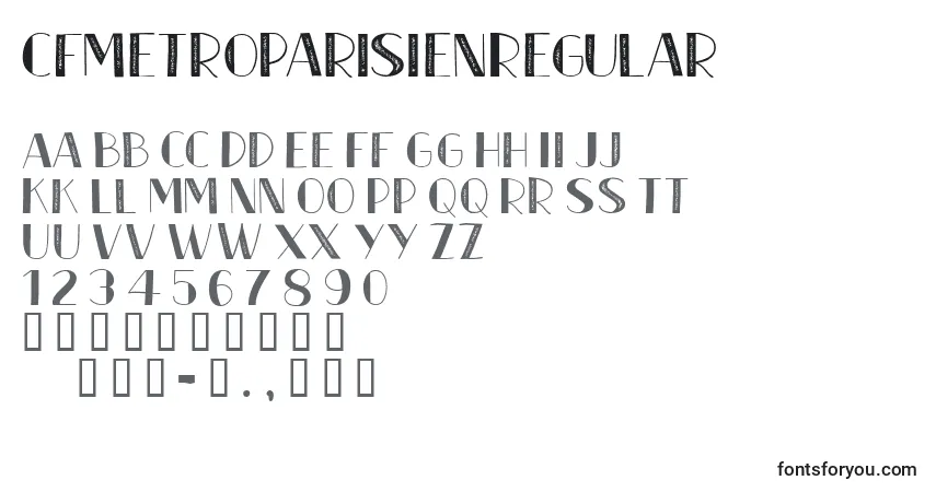 Czcionka CfmetroparisienRegular – alfabet, cyfry, specjalne znaki