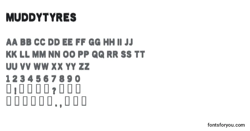 Muddytyres-fontti – aakkoset, numerot, erikoismerkit