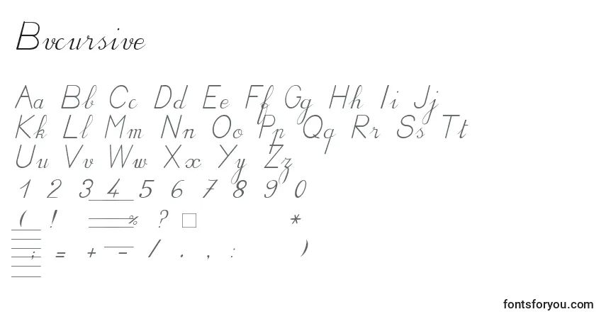 A fonte Bvcursive – alfabeto, números, caracteres especiais
