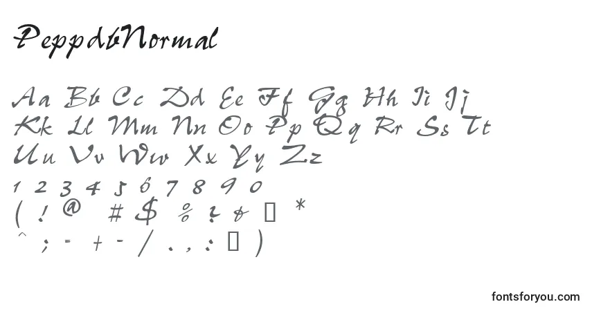A fonte PeppdbNormal – alfabeto, números, caracteres especiais