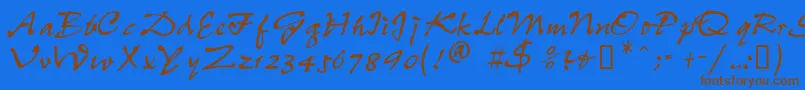 Więcej informacji o czcionce PeppdbNormal Czcionka PeppdbNormal – brązowe czcionki na niebieskim tle