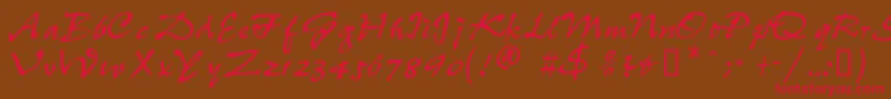 フォントPeppdbNormal – 赤い文字が茶色の背景にあります。
