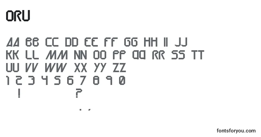 Schriftart Oru – Alphabet, Zahlen, spezielle Symbole