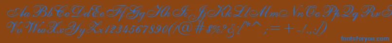 ShelleyRegular-Schriftart – Blaue Schriften auf braunem Hintergrund