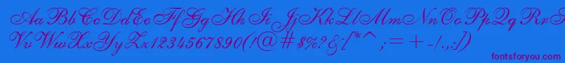 ShelleyRegular-Schriftart – Violette Schriften auf blauem Hintergrund